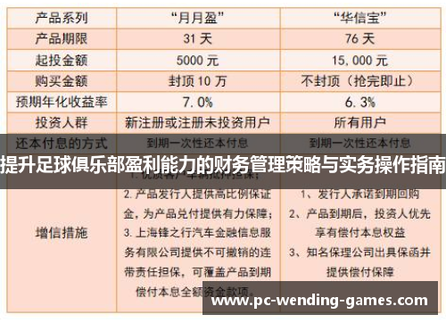 提升足球俱乐部盈利能力的财务管理策略与实务操作指南